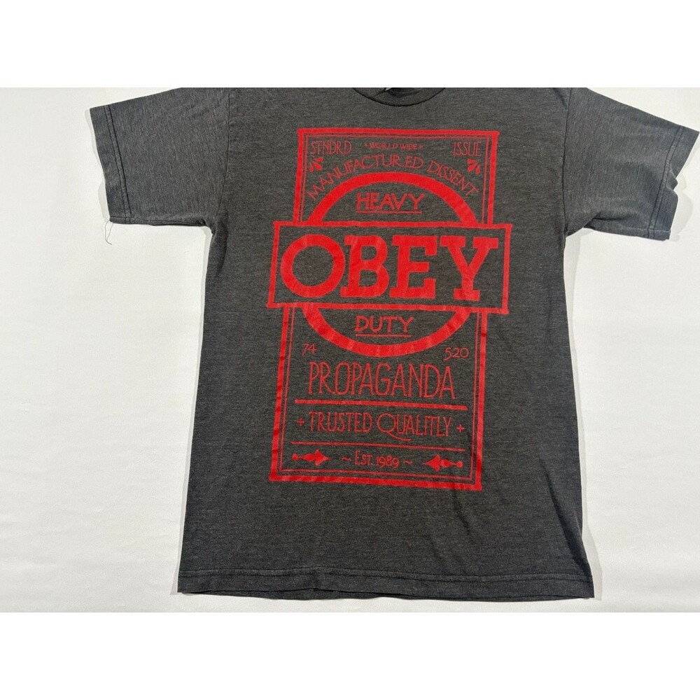 OBEY Heavy Duty Propaganda Trusted Quality Est. 1989 Gray Tee Print T Shirt Sz M - Picture 3 of 9